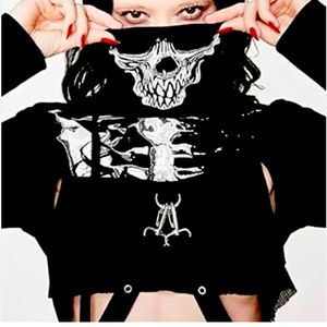 Skeleton Gothic Hooded Half Shirt